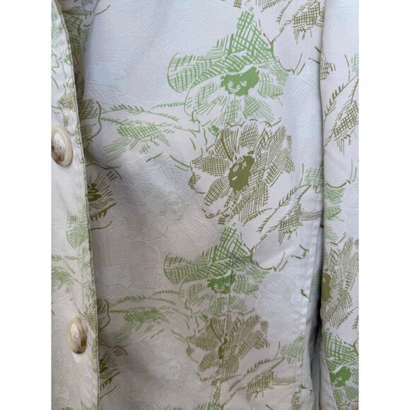 Vintage‎ Y2K Old Navy Floral Botanical Trench Coat Pockets Lined Green Cream L - Picture 7 of 9